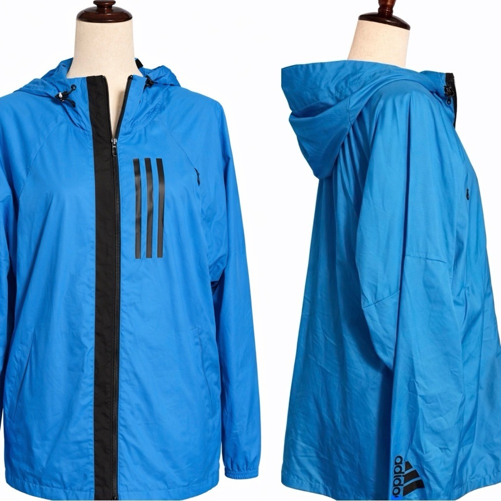 Adidas blue/ black windbreaker jacket hoodie, L